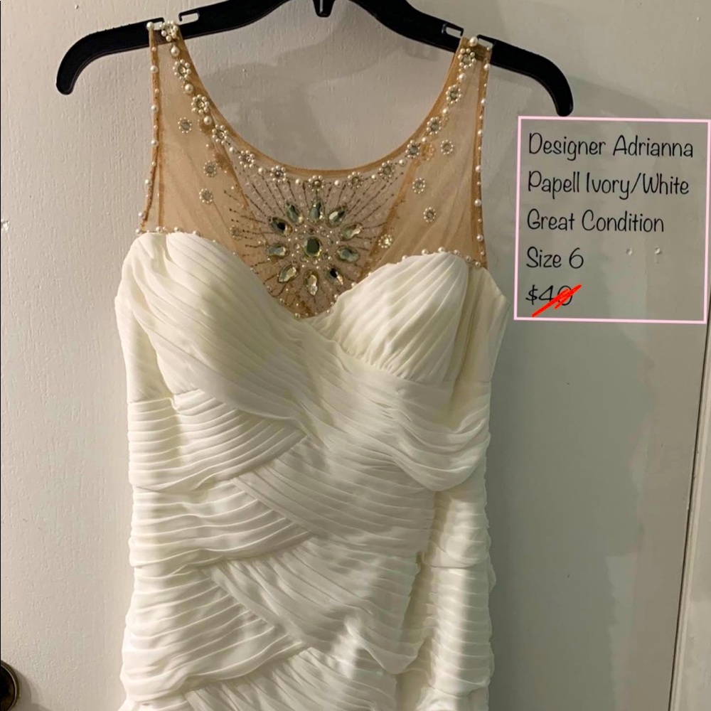 Adrianna Papell Hand Beaded Illusion Neckline Dress